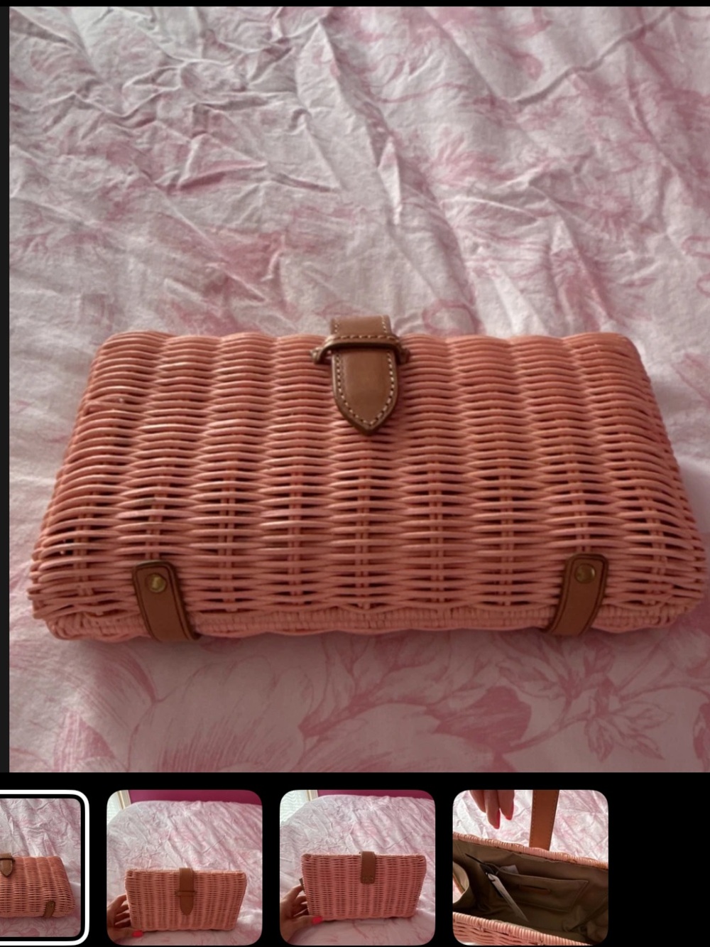 Pink Woven Clutch with Brown Leather Trim